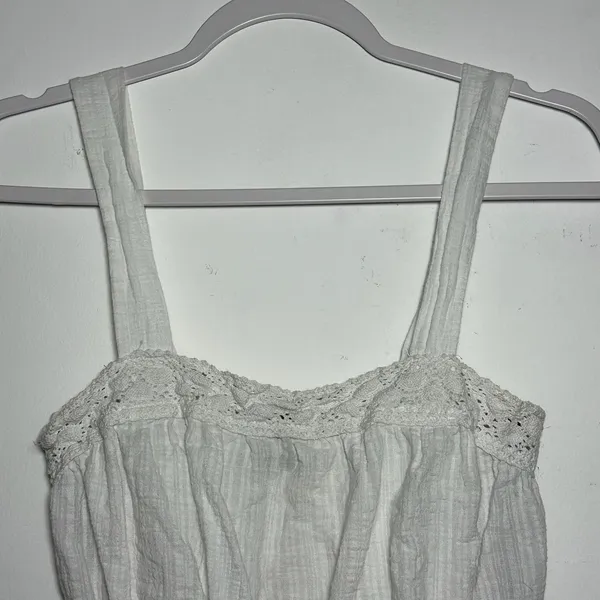 White Smocked Crochet Trim Peplum Crop‎ Tank Top Women XS - Image 8