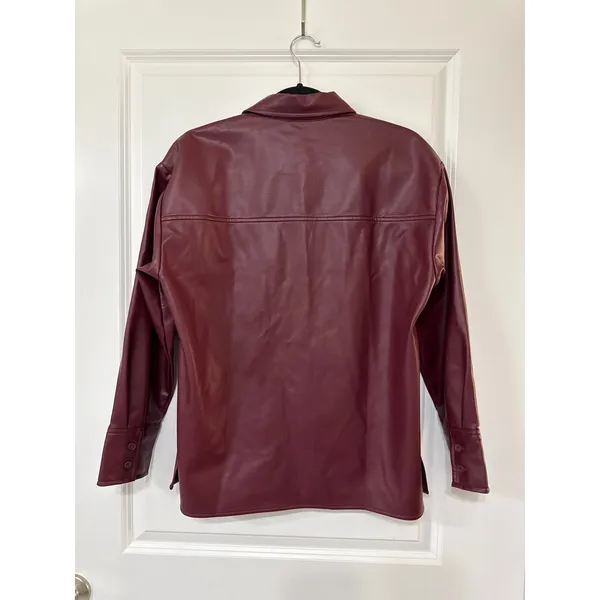 Abercrombie & Fitch Oversized Vegan Leather Shirt Jacket Burgundy Small - Image 3