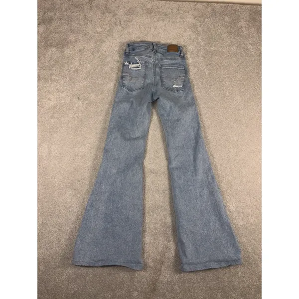 American Eagle‎ Jeans Womens 000 Short Light Wash Super Hi-Rise Flare Distressed - Image 6