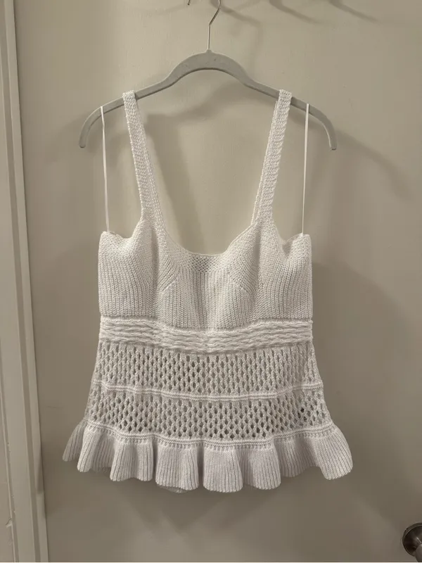 Zara Cream Knit Camisole with Ruffled Hem - Image 2