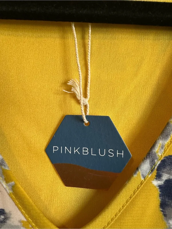 Pinkblush Yellow Floral Satin Long Sleeve Dress Womens Small New - Image 5