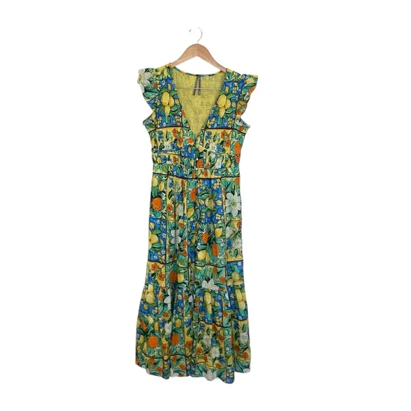 Anthropologie Peregrine Flutter Sleeve Maxi Dress In Fruit Motif XS - Image 4