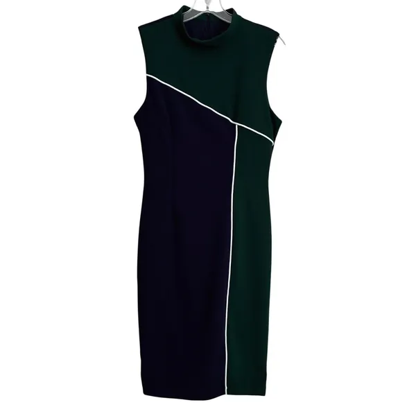 Alexia Admor Hunter‎ Green Navy Colorblock Mock Neck Sheath Dress M - Image 3