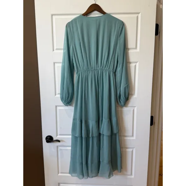 Ann Taylor Sage Blue Ruffle Tiered‎ Maxi Dress Size S Fairycore Romantic - Image 5