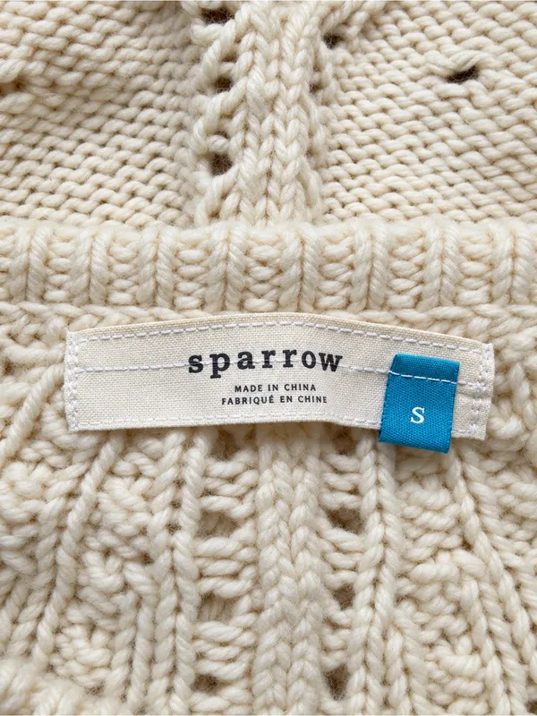 Vintage Sparrow Ivory Cable Knit Full-Zip Cardigan - Image 3