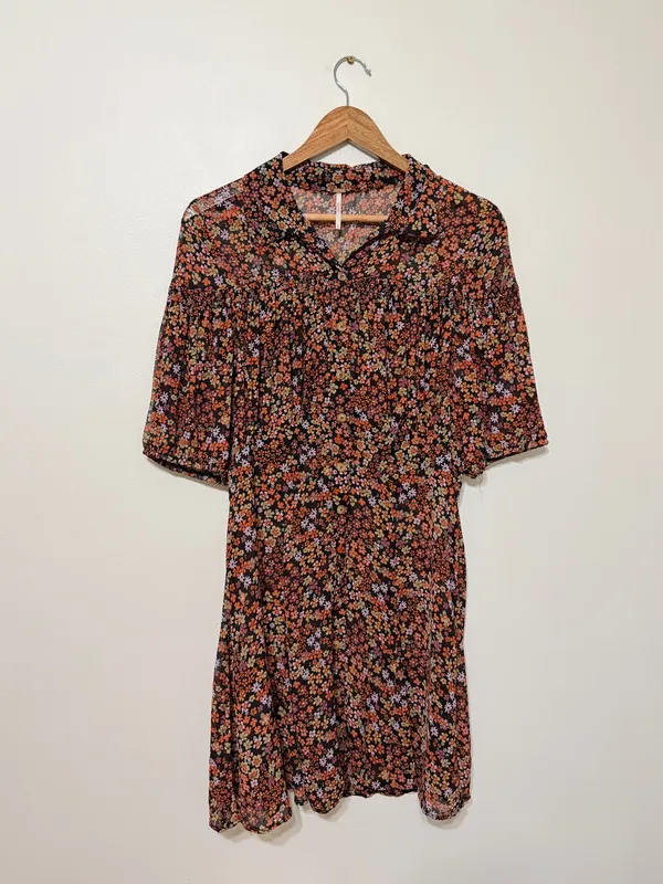 Free People Bonnie Mini Dress Size Large Floral Boho Dusk Combo - Image 3