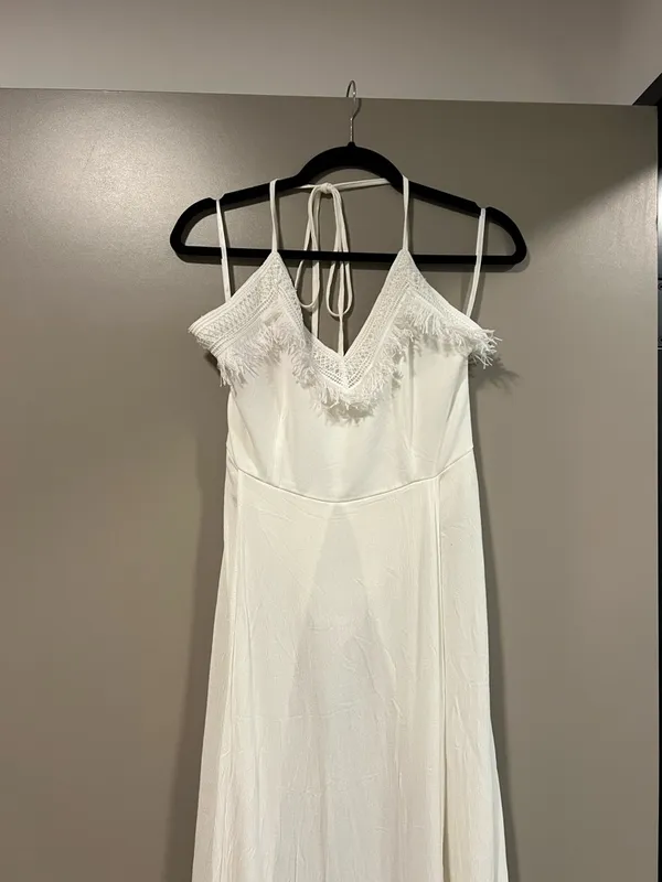 Ivory Fringe-Trim Maxi Dress with Adjustable Straps - Image 2