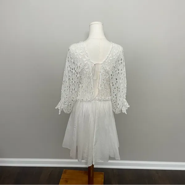 Free People One Dress Bella Note Eyelet Flower Babydoll Whimsical Boho White - Image 11