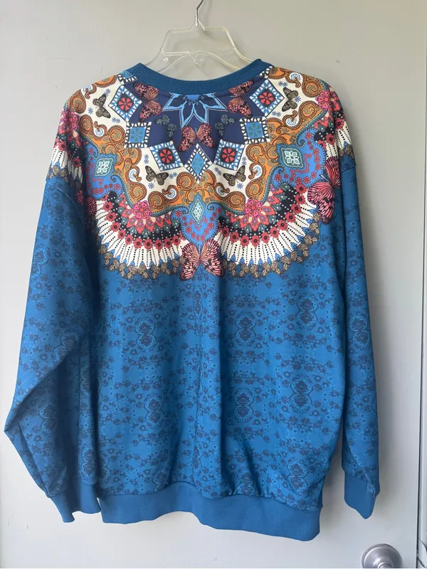 Adidas x Farm Rio - Borbomix Blue Sweatshirt with Pink Trefoil and Ornate Yoke - Image 9