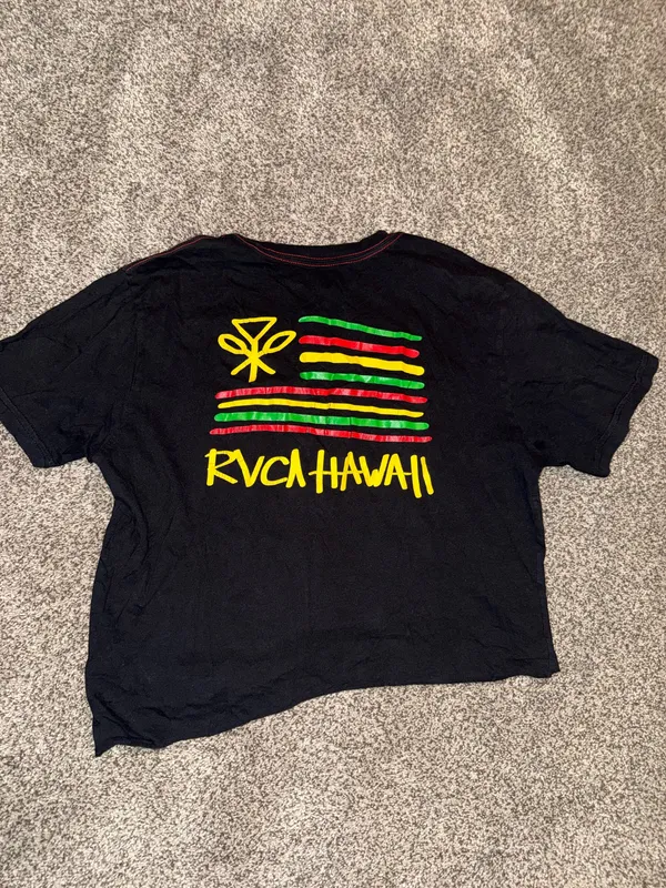 RVCA Hawaii Crop Short Sleeve T-Shirt Vintage Wash Black Size Medium - Image 4
