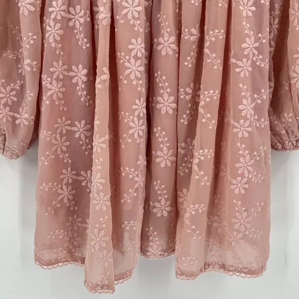 Hello Molly Flower Patch Mini‎ Dress Size 2 XS Pink Long Sleeves Floral Feminine - Image 9