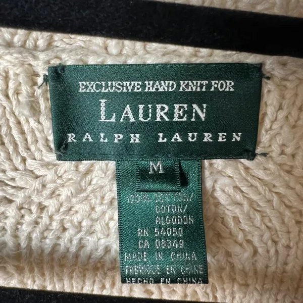 Lauren Ralph Lauren Cardigan Sweater Cable Knit Fisherman pockets women's medium - Image 5