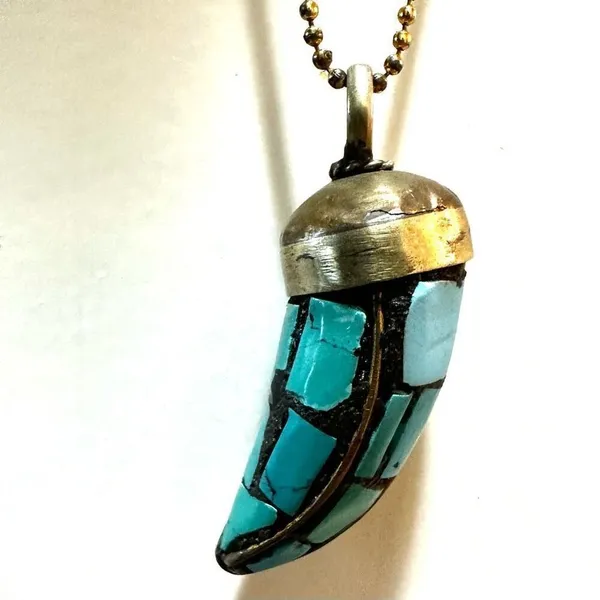Tibetan brass mosaic Horn Pendant necklace - Image 8