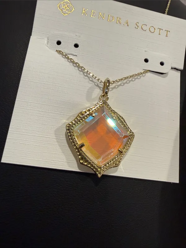 Kendra Scott | Gold Plated Iridescent, Orange & Blue Pendant Necklace - Image 2