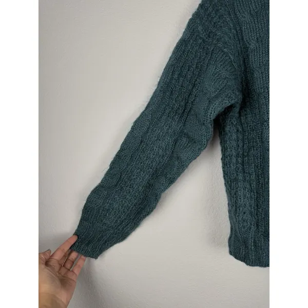 Vtg Forenza Mohair Wool Women's‎ M Teal Button Up Cable Knit Sweater Preppy 80's - Image 5