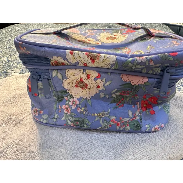Yumi Kim Floral Makeup Bag Blue Double Tiered Travel Cosmetic Vanity Case - Image 4
