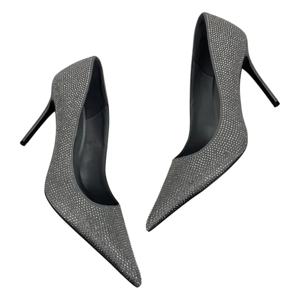 Mango Rhinestone Embellished Pointed Toe Satin Heel Pump Gray Size 39/ 8.5 - Image 6