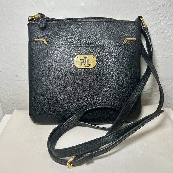 Lauren Ralph‎ Lauren Black Faux Leather Crossbody Bag Small Gold Hardware - Image 9