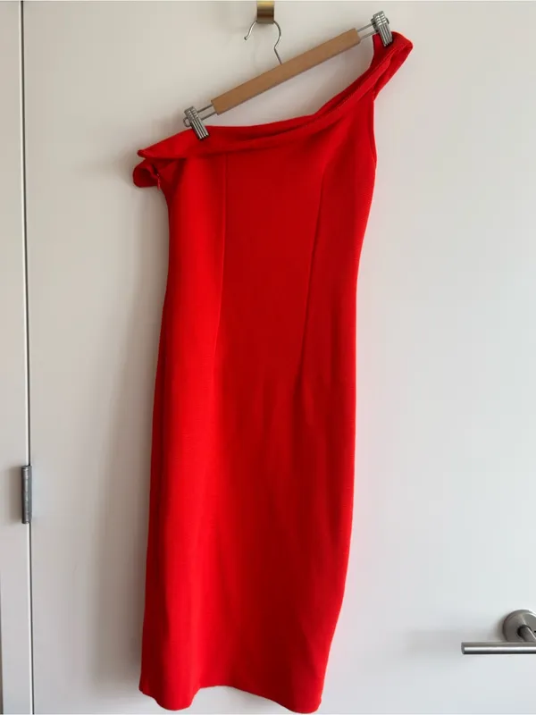 NBD Revolve Kade Midi Dress Red Orange One Shoulder Side Slit Bodycon Dress S - Image 11