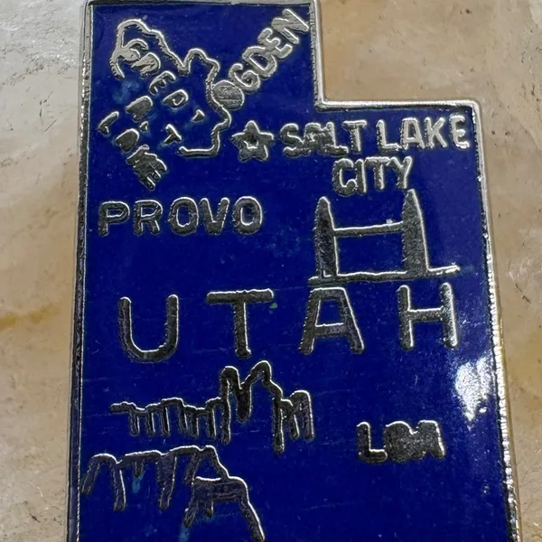 Vintage Sterling Silver Utah State Map Enamel Charm Blue Souvenir Pendant 1.77g - Image 2