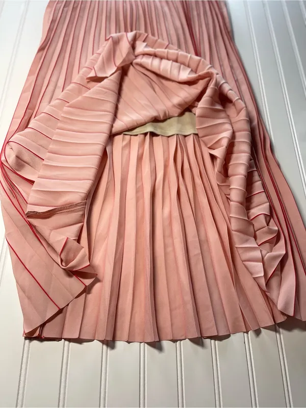 Stradivarius Pink Red Colorblock Pleated Midi Skirt Womens Large Accordion Lined - Image 5
