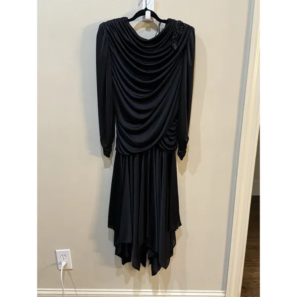 Vintage Cervelle Draped Ruched Evening Gown Handkerchief Hem 80's‎ Sequin - Image 2