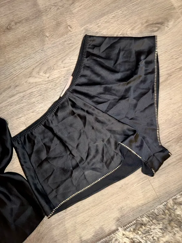 Victoria's Secret black satin cami and shorts pajama set with rhinestones NEW - Image 5