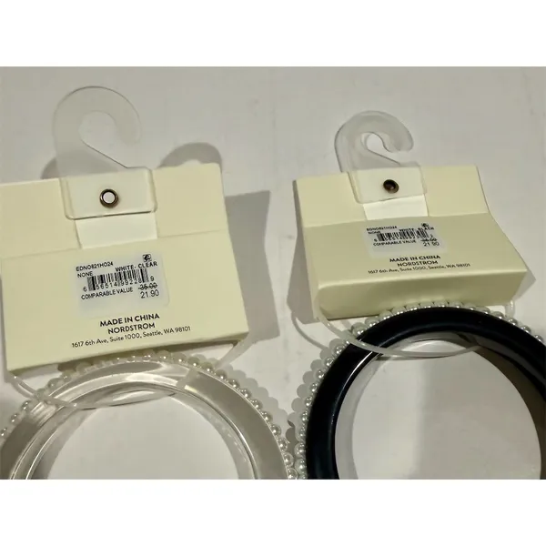 Open Edit $40 Nordstrom Bangle Bracelet Set of 2 Clear Black Pearl Trim gift - Image 4