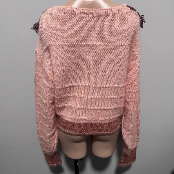 Free People Passion Fruit Peach Fringe Sweater Alpaca Wool Large Boho - Image 7