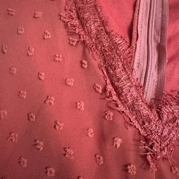Dark pink long sleeve chiffon textured lace detail midi dress flirty Valentine - Image 4