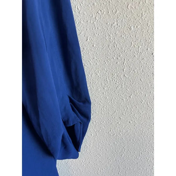 BCBGMAXAZRIA Blouse Large Blue Draped Open Back Dolman Sleeve Top - Image 7