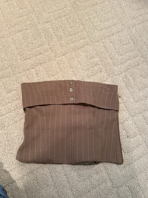 Zara Brown Pinstripe Strapless Tailored Top XS - Image 3