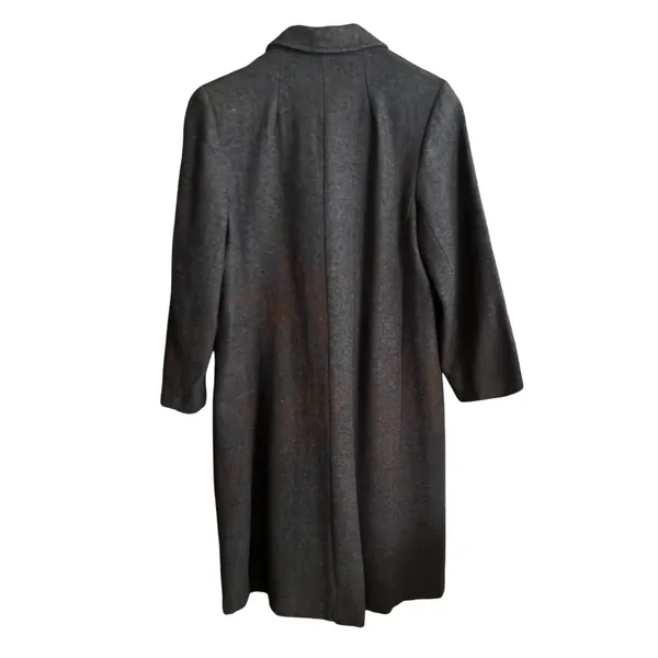 Vintage Wool Double Breasted Overcoat Longline Notched Lapel Grey Sz 16 Classic - Image 11