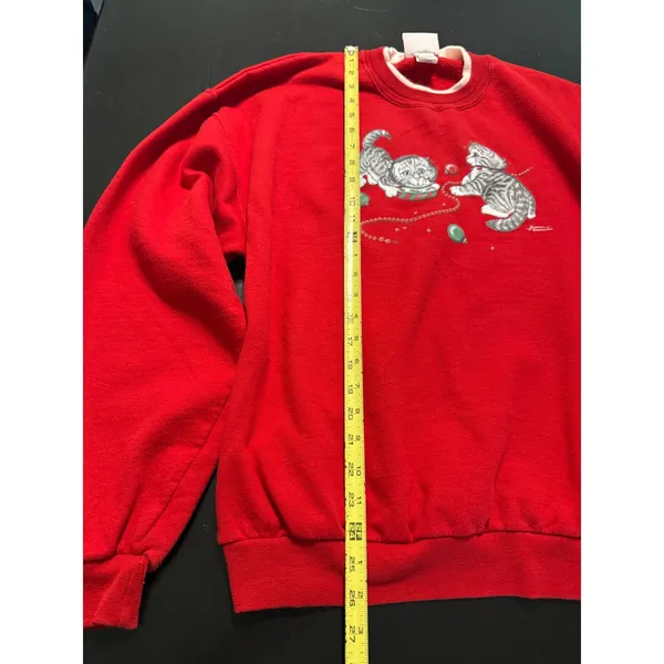 Morning Sun Vintage Christmas Kittens Sweatshirt Red Graphic Pullover‎ Large - Image 2