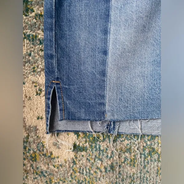 Gianni Bini denim patchwork raw hem mini skirt, size large - Image 2