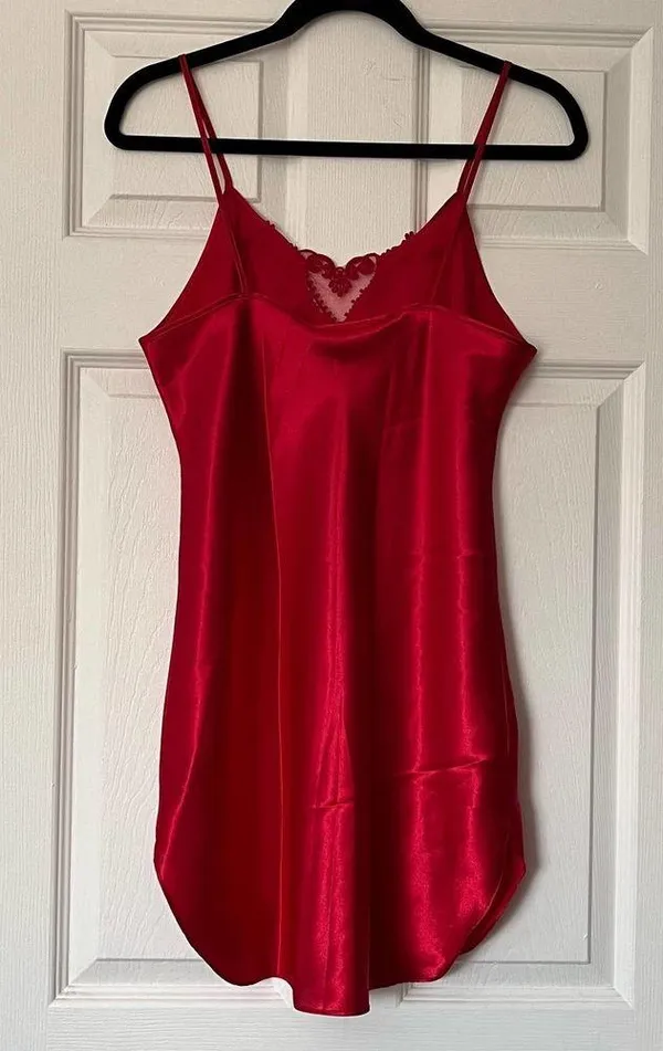 Dentelle V-Neck Lace Trim Satin Chemise - Size M - Image 2