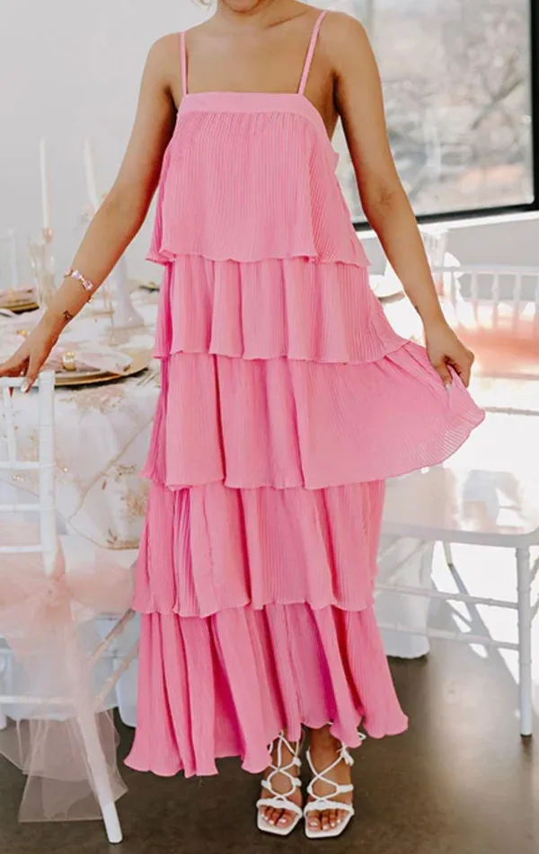 These Three Boutique Pink Pleated Ruffle Maxi Dress - Image 2