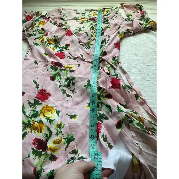 Milly Audrey Dress in Petal Silk Wrap Mini Dress W6 Pink/Green - Image 8