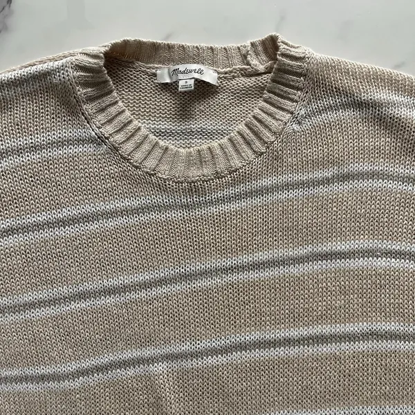 Madewell Linen Drop-Shoulder Sweater Heather Oat Multi Stripe Size Small Coastal - Image 5