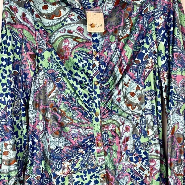 NWT Free People Paisley Animal Print Long Sleeve Button Down Large - Image 2