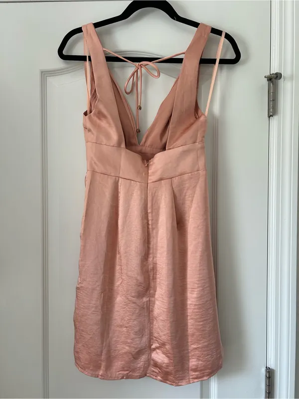 Saints + Secrets Sleeveless Satin Slip Mini Dress Draped Skirt Pleated Detail - Image 4