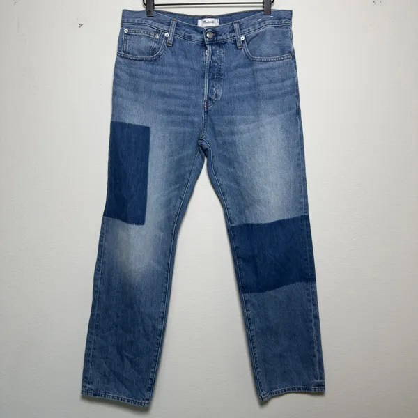 Madewell Women Cotton Shadow Patch Dean Easy Jeans 29" Blue Straight Leg Denim - Image 2