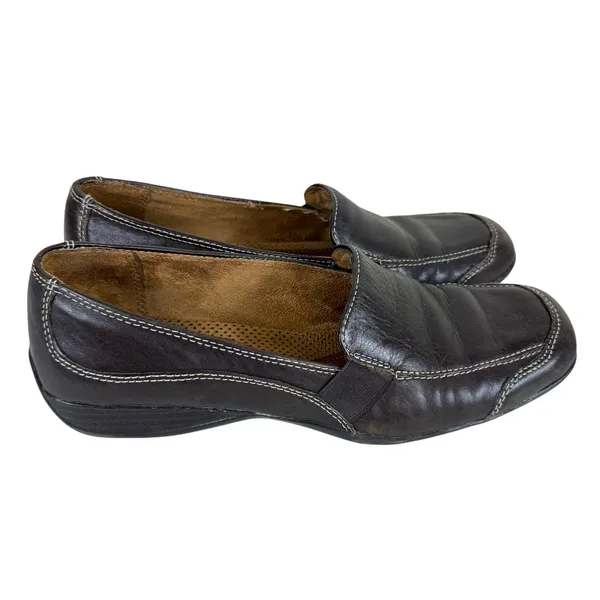 Natural Soul By Naturalizer Brown Leather Rubber Sole Slip‎ On Loafers Women's 8 - Image 2