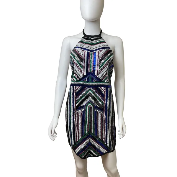 NBD x Naven Twins Womens Small Sequin Beaded Halter‎ Open Back Mini Dress Black - Image 3