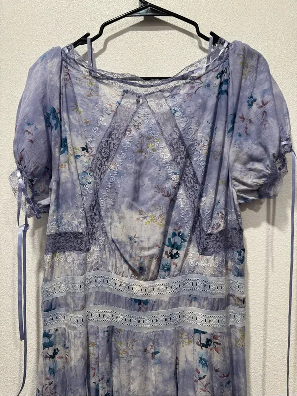 Anthropologie Lace Trim Floral Maxi Dress Large NWT Blue Cottagecore - Image 8
