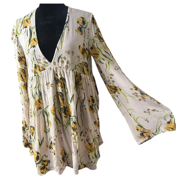 Free People Bella Babydoll Floral Tunic Mini Dress Top Womens XS Flowy Indie - Image 5