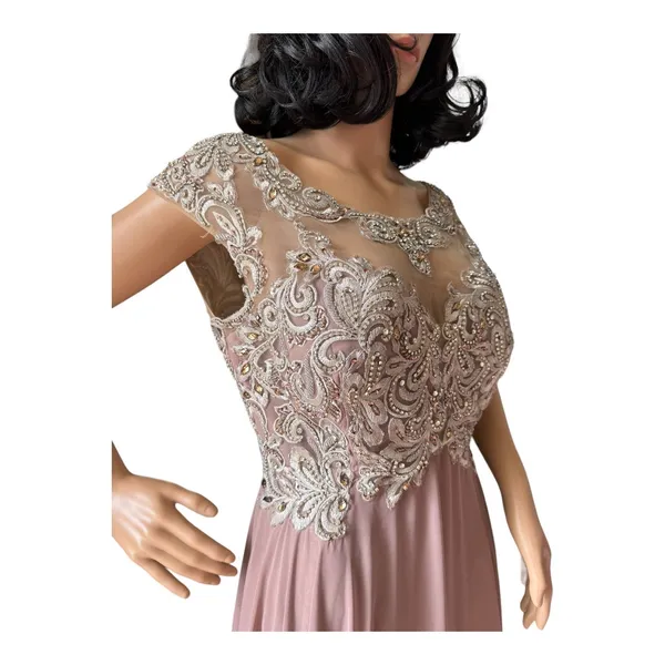 Mother of bride Embellished Illusion Jewel Neck A-line gown size large - large - Image 10