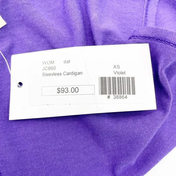 NEW Daftbird Womens XS‎ Sleeveless Cardigan Violet Purple Pockets Jersey Minimal - Image 9