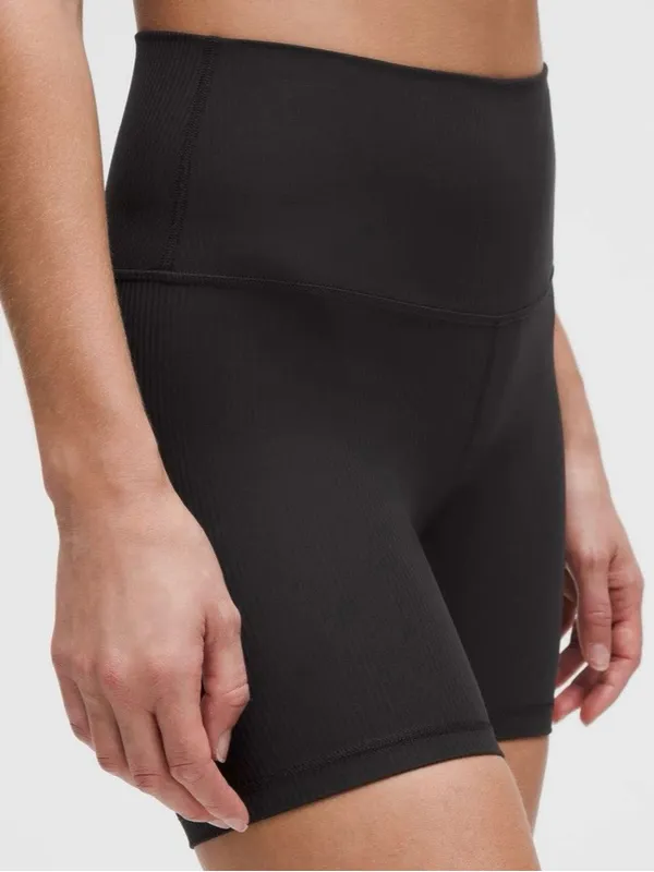 Lululemon NWT Align High-Waist Black Ribbed Bike 6” Shorts Size 4 - Image 2