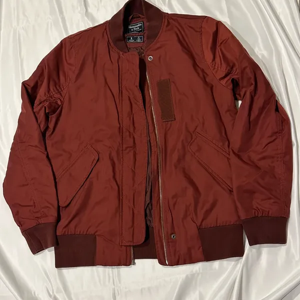 Abercrombie Fitch Dark Red Bomber Jacket - Image 3